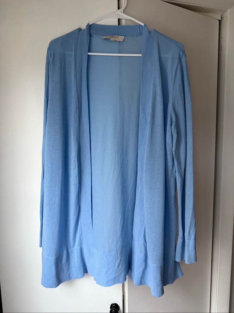Loft Women's XL Lightweight Blue Cardigan Sweater Stretch Basics Spring Ocean